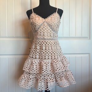Lulu's Cream Lace Tiered Midi Dress